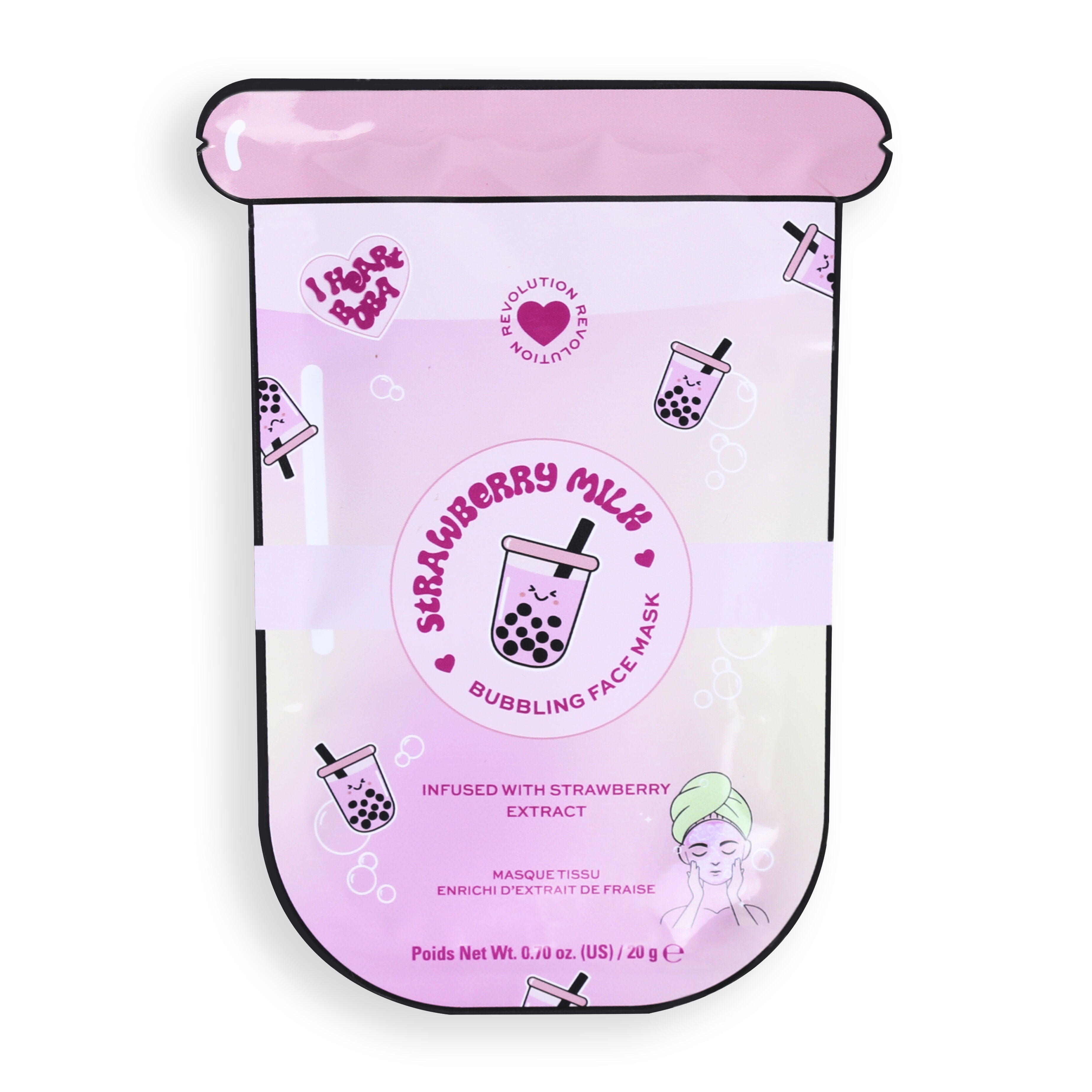 I Heart Bubble Tea Strawberry Milk Bubble Sheet Mask