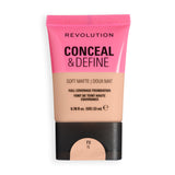 Revolution Conceal & Define Soft Matte Tube Foundation in color F3N for a full-coverage, smooth matte finish.