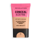 Revolution Conceal & Define Soft Matte Tube Foundation in F5NW with full coverage formula for a smooth matte finish.