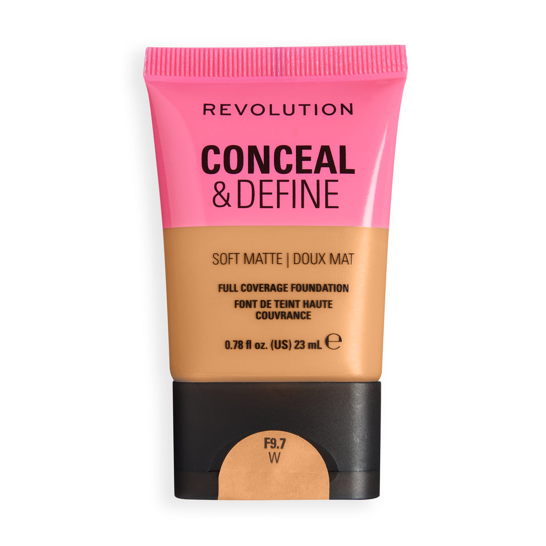 Revolution Conceal & Define Soft Matte Tube Foundation F9.7W full coverage foundation with a soft matte finish.