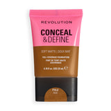 Revolution Conceal & Define Soft Matte Tube Foundation in shade F14.2NW, offering full coverage and a smooth matte finish.