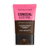 Revolution Conceal & Define Soft Matte Tube Foundation in F17.7NC, full coverage with a smooth soft matte finish.