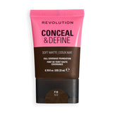 Revolution Conceal & Define Soft Matte Tube Foundation in shade F18NW for full coverage and smooth matte finish.