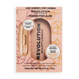 Revolution Powder Pops Glow & Pop Socket Ivory Shimmer packaging featuring silicone case and pop grip.