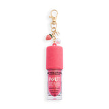 Revolution Pout Bomb Shimmer Lip Gloss in pink glaze with collectible charm, delivering a sweet shimmery finish.