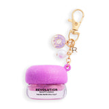 Revolution Sparkly Lip & Cheek Jelly in pink pot with charm, perfect for on-the-go shimmer makeup.