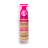 Revolution Superfix Blur Longwear Foundation F10N in a pump bottle providing longwear blurring coverage for a flawless complexion.