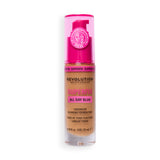 Revolution Superfix Blur Longwear Foundation F12.5C with soft matte finish and hyaluronic acid for hydration.