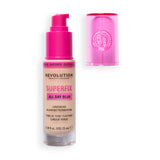 Revolution Superfix Blur Longwear Foundation in a bottle with pink pump and cap, ideal for longwear blurring coverage.