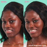 Before and after results using Revolution Conceal & Define Soft Matte Tube Foundation on model wearing shade F17.7NC.