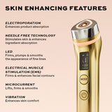 Revolution Pro Miracle Pro-R LED Booster showcasing skin enhancing features like electroporation and needle free technology.