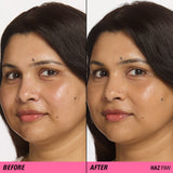 Before and after image showcasing Revolution Superfix Blur Longwear Foundation's skin-perfecting effect.