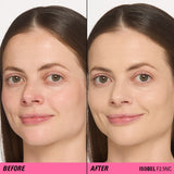 Before and after results using Revolution Superfix Blur Longwear Foundation for a flawless complexion.
