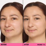 Before and after comparison showcasing the Revolution Superfix Blur Longwear Foundation on skin.