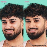 Before and after image showing full coverage effect with Revolution Conceal and Define Full Coverage Concealer.