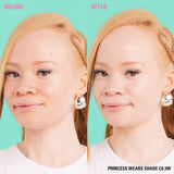 Before and after showcasing the effect of Revolution Conceal and Define Full Coverage Concealer in shade C0.3W.