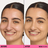 Before and after comparison of skin using Revolution Superfix Blur Longwear Foundation.