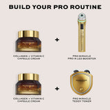 Revolution Pro Miracle Vitamin C + Collagen Capsule Cream and skincare tools for a radiant routine.