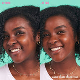 Before and after results showcasing Revolution Conceal and Define Full Coverage Concealer on model Anais wearing shade C15NC.