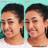 Before and after using Revolution Conceal and Define Full Coverage Concealer in shade C12C, showcasing flawless skin.