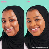 Before and after using Revolution Conceal and Define Full Coverage Concealer on skin with shade C10.9W.