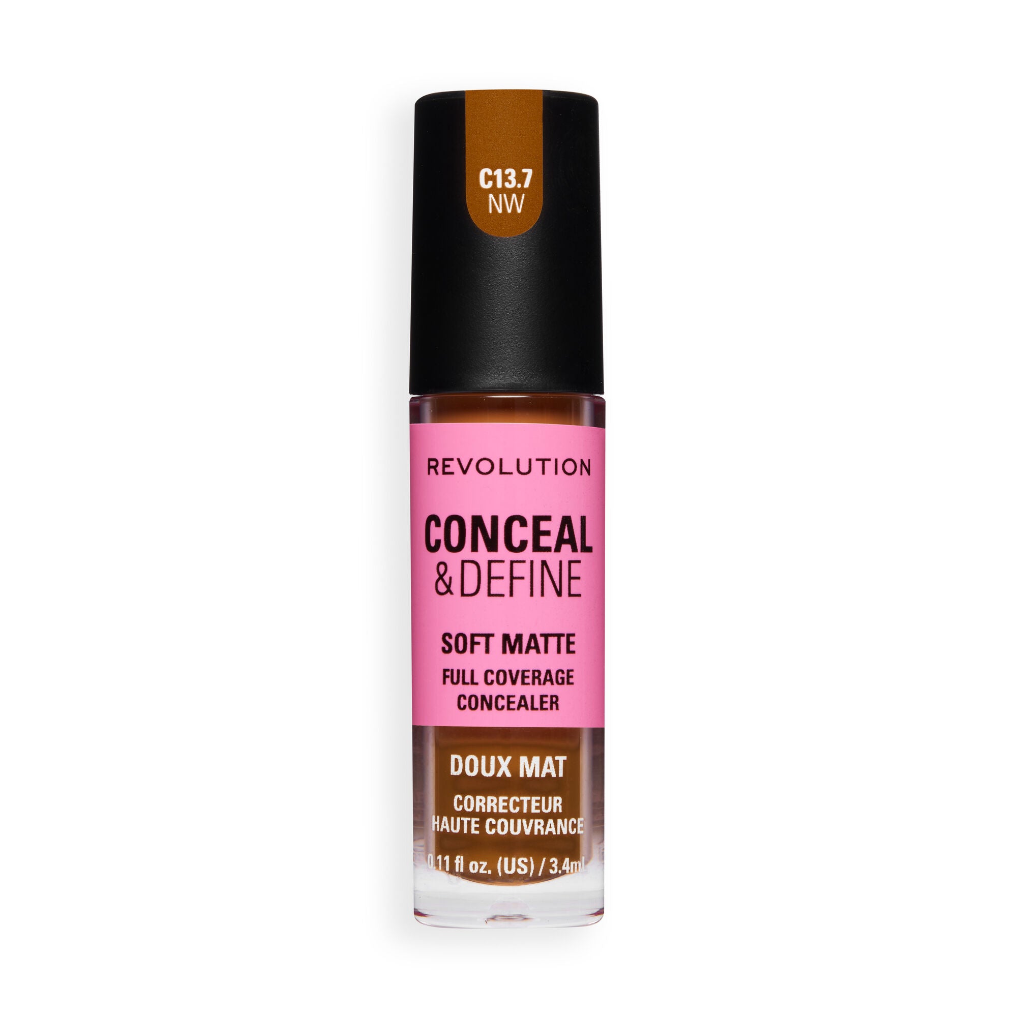 Revolution Conceal and Define Full Coverage Concealer in C13.7NW for soft matte finish and full skin coverage.