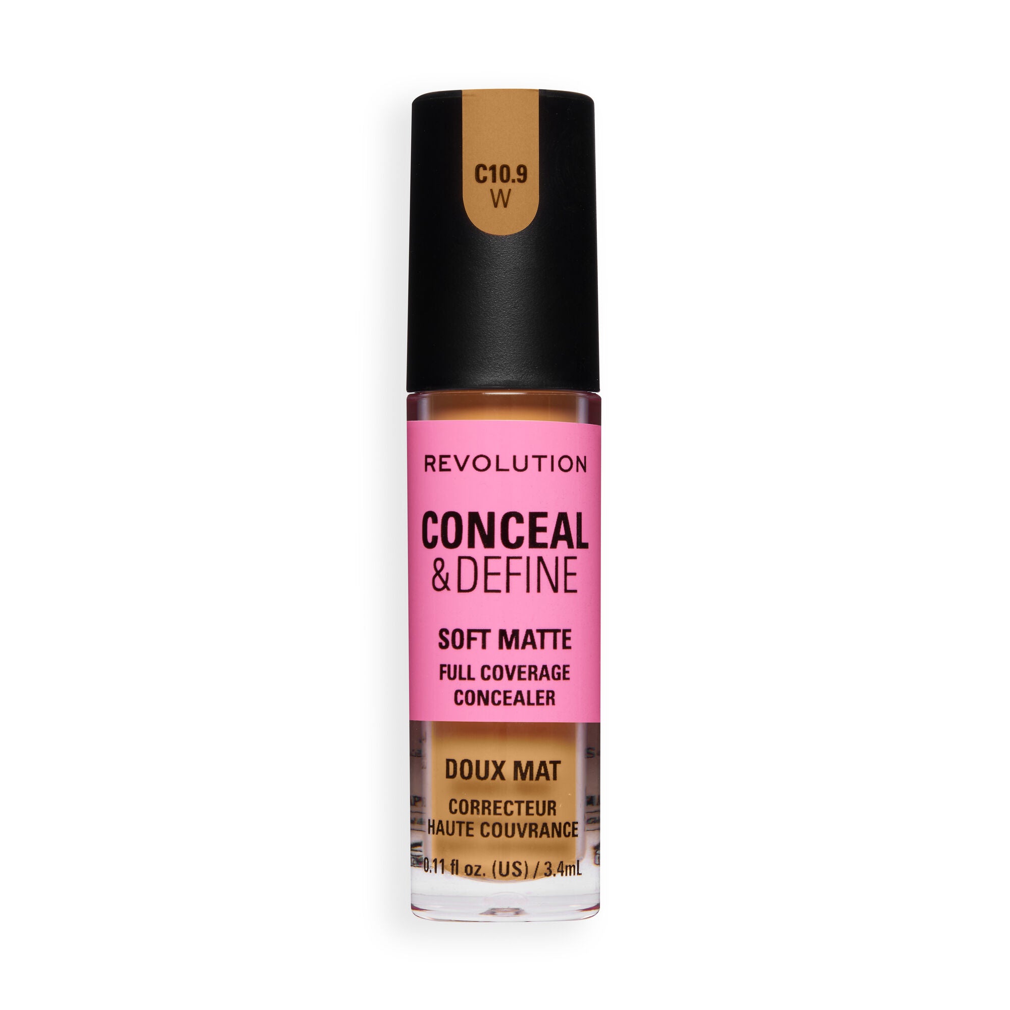 Revolution Conceal and Define Full Coverage Concealer in color C10N, featuring a soft matte finish and full coverage formula.