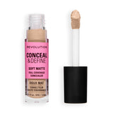 Revolution Conceal and Define Full Coverage Concealer in soft matte finish, perfect for concealing imperfections.