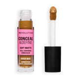 Revolution Conceal and Define Full Coverage Concealer in soft matte finish with applicator.