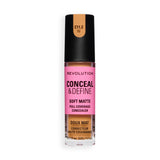 Revolution Conceal and Define Full Coverage Concealer in shade C11.2W showcasing soft matte formula for seamless coverage.