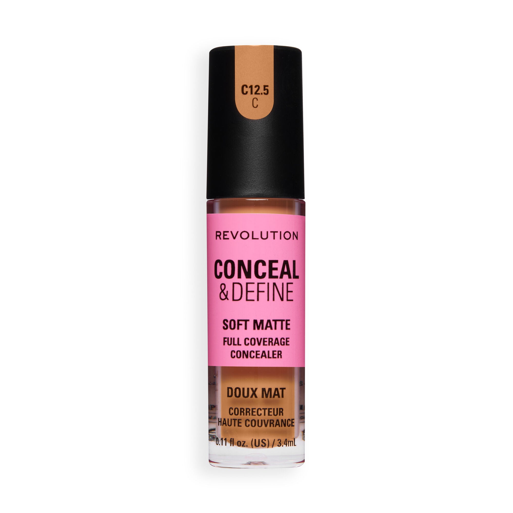 Revolution Conceal and Define Full Coverage Concealer in C12.5C, soft matte formula for full coverage and skin perfection.