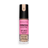 Revolution Conceal and Define Full Coverage Concealer in C2N, soft matte finish, perfect for brightening skin tone.