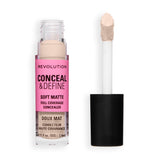 Revolution Conceal and Define Full Coverage Concealer in soft matte finish with applicator.