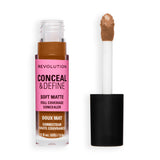 Revolution Conceal and Define Full Coverage Concealer in a tube with applicator for flawless skin finish.