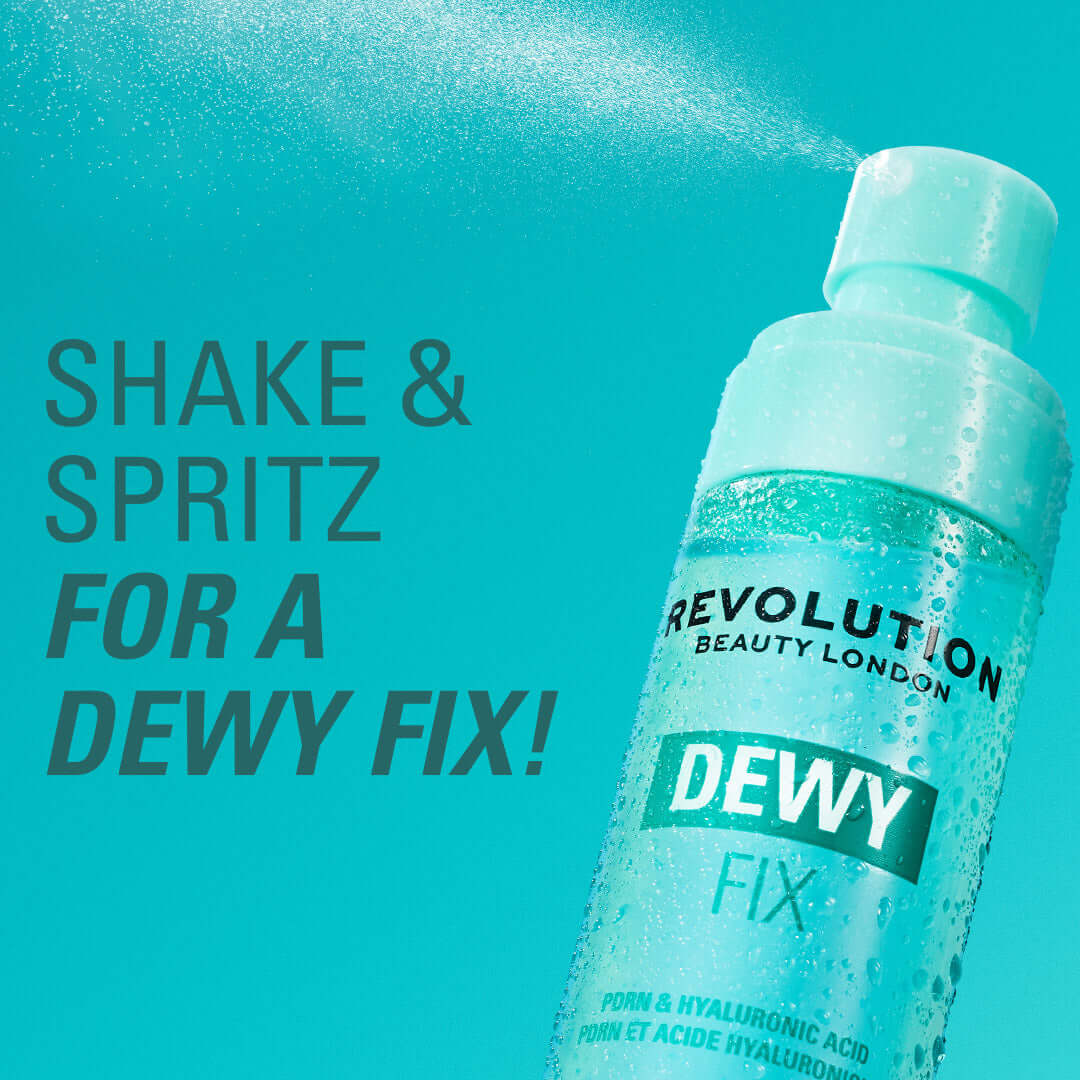 Revolution Dewy Fix PDRN + HA Hydrating Capsule Setting Spray with hydration mist effect.