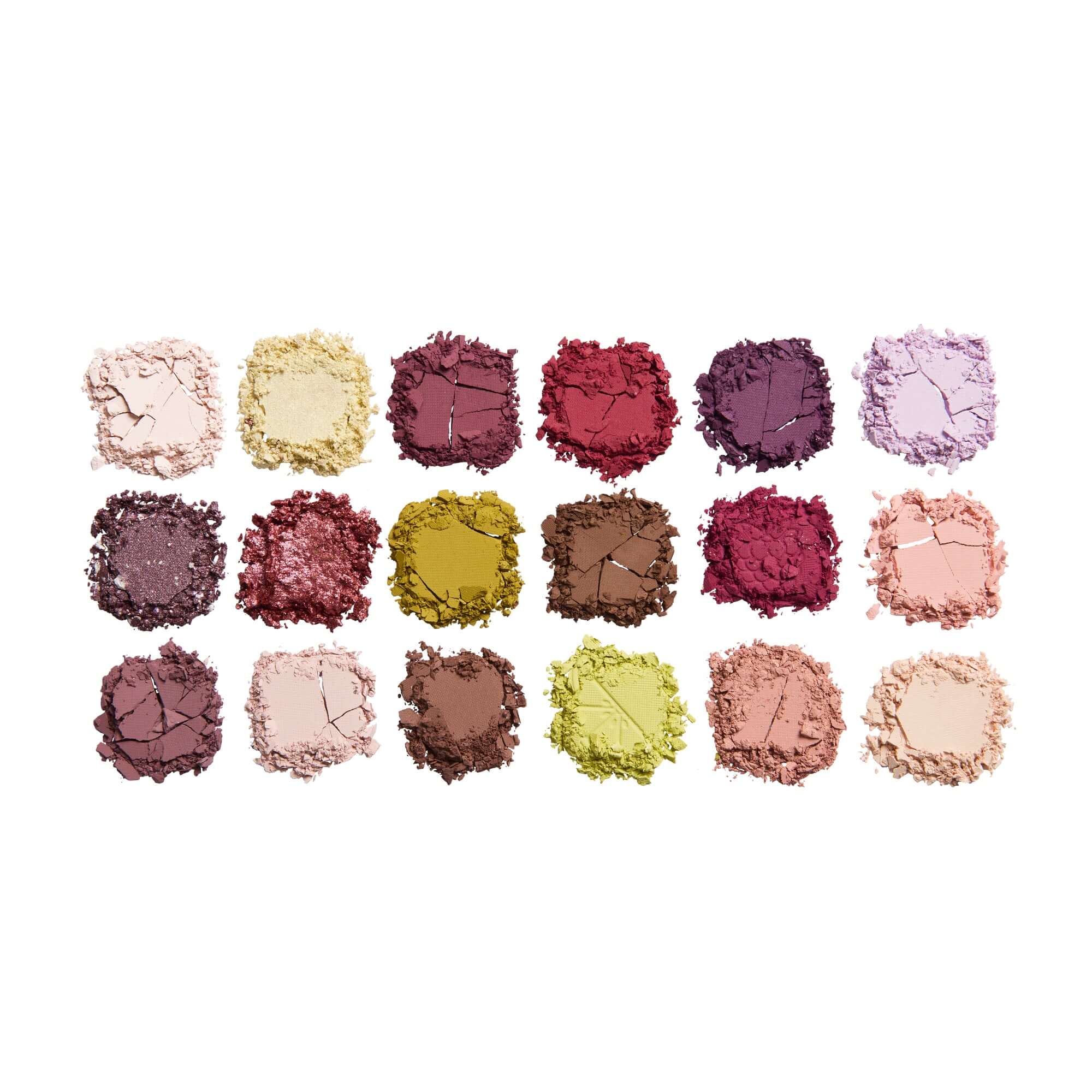 Revolution Forever Flawless Berry Underground Eyeshadow Palette swatches of cool-toned shades and metallic hues.