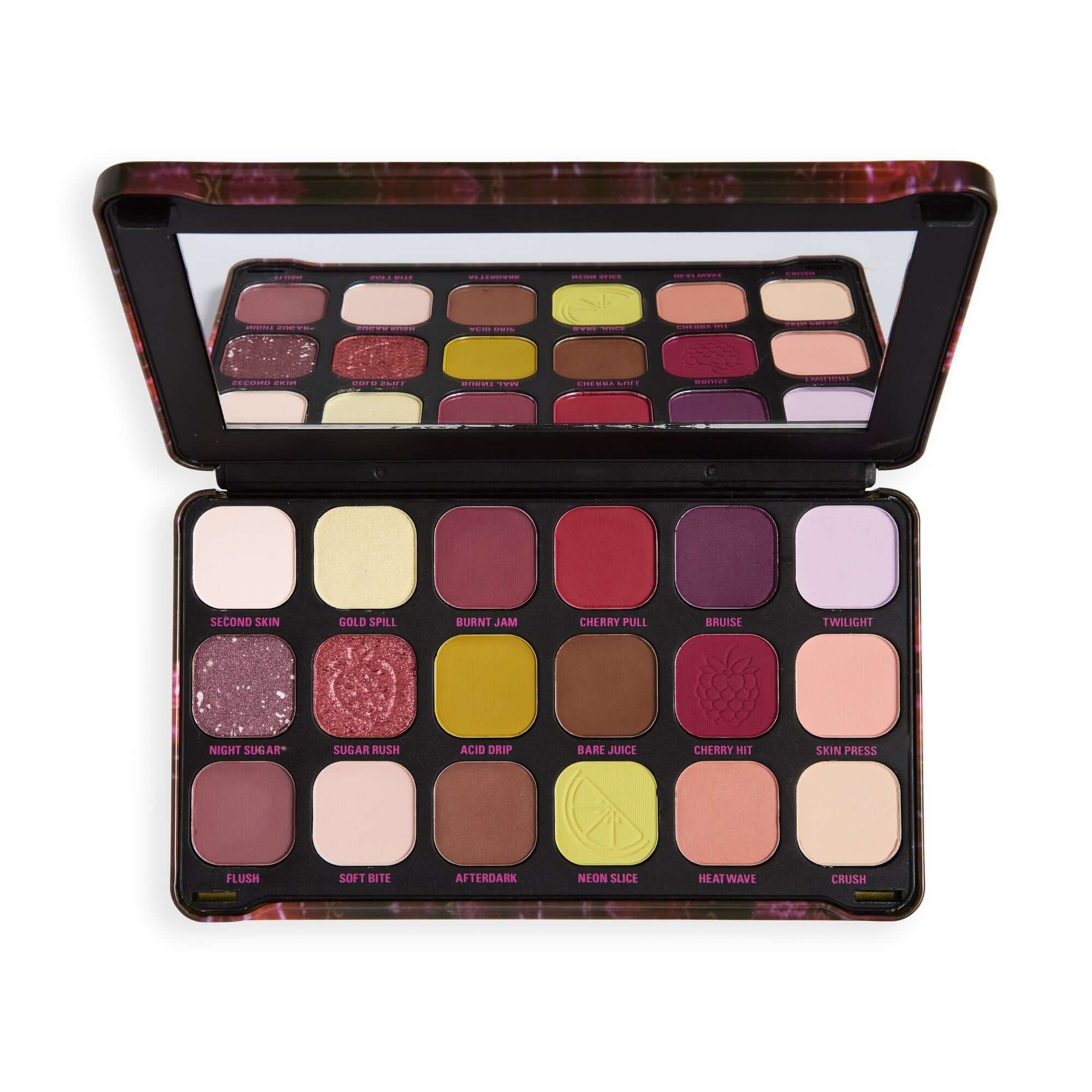 Revolution Forever Flawless Berry Underground Eyeshadow Palette featuring cool-toned shades and a sleek design.