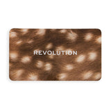 Revolution Forever Flawless Doe Eyes Eyeshadow Palette displayed on soft textured background.