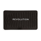 Revolution Forever Flawless Lace & Luster Eyeshadow Palette sleek black packaging with crocodile texture and white logo.