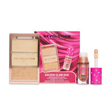Revolution Golden Glam Lip Gloss & Highlight Duo featuring shimmering gloss and highlight palette.