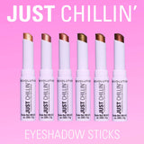 Revolution Just Chillin' Cooling Shadow Stick - A collection of vibrant eyeshadow sticks in various shades.