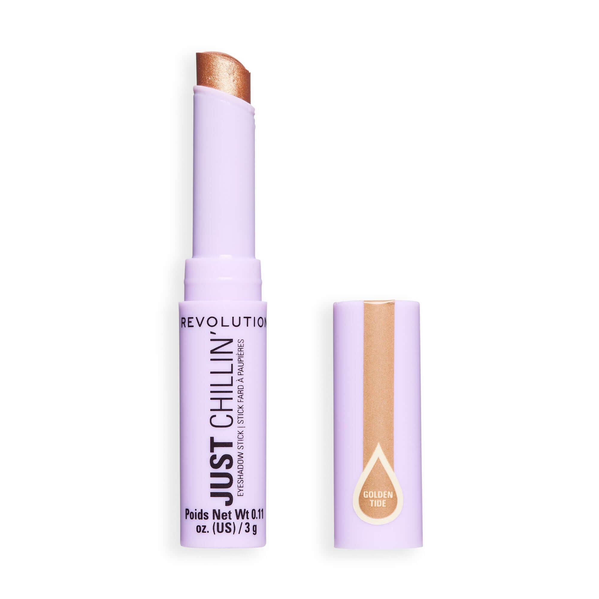 Revolution Just Chillin' Cooling Shadow Stick in Golden Tide shade with a lightweight design.