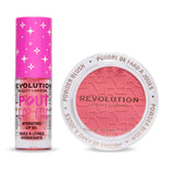 Revolution Pop Mini Lip Oil & Blush Duo featuring hydrating lip oil and vibrant blusher, perfect for travel.