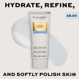 Revolution Pro Miracle Hydra Crush Rice + Squalene Cream Cleanser tube with creamy texture backdrop
