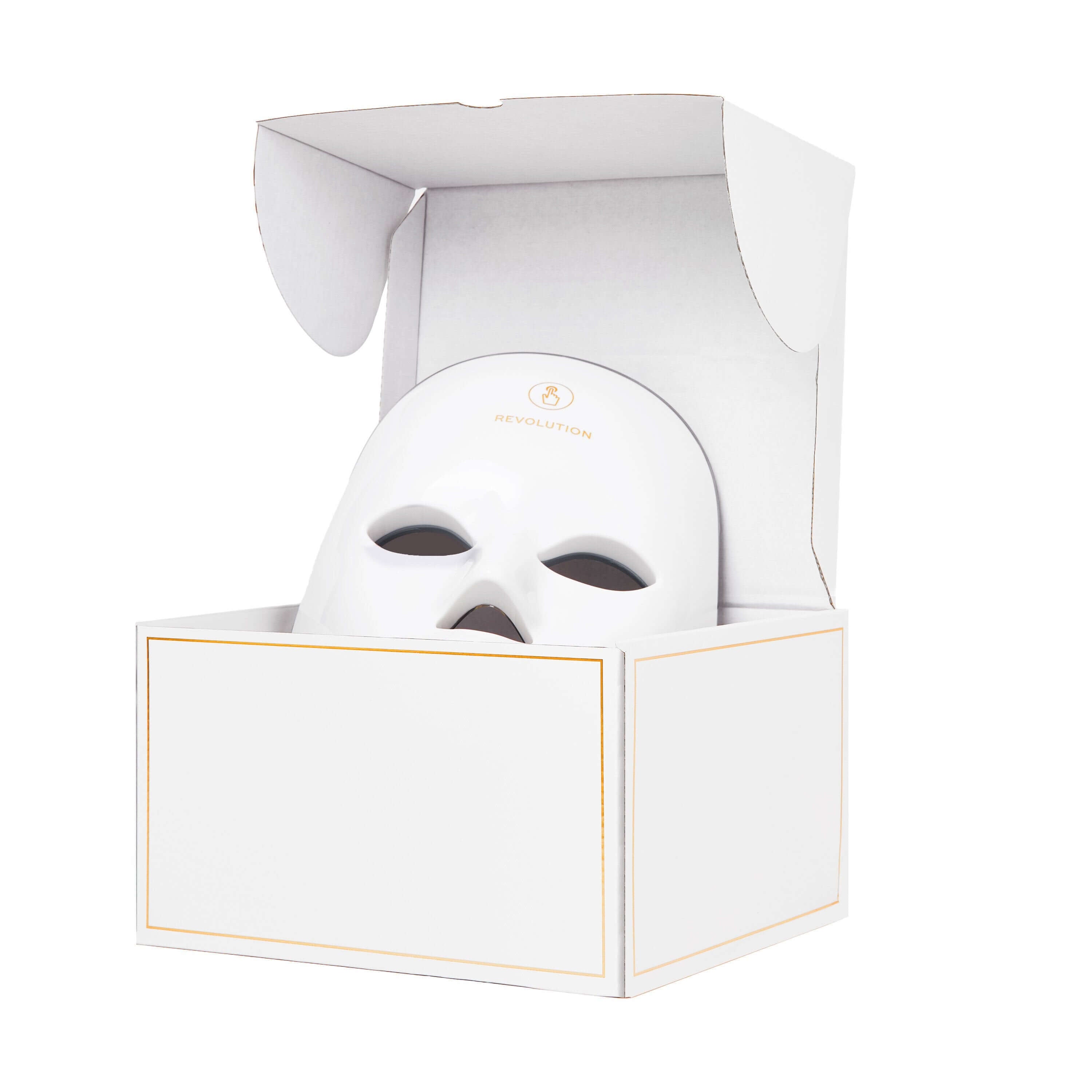 Revolution Pro Miracle LED Face Mask in packaging, showcasing its sleek design for at-home skincare.