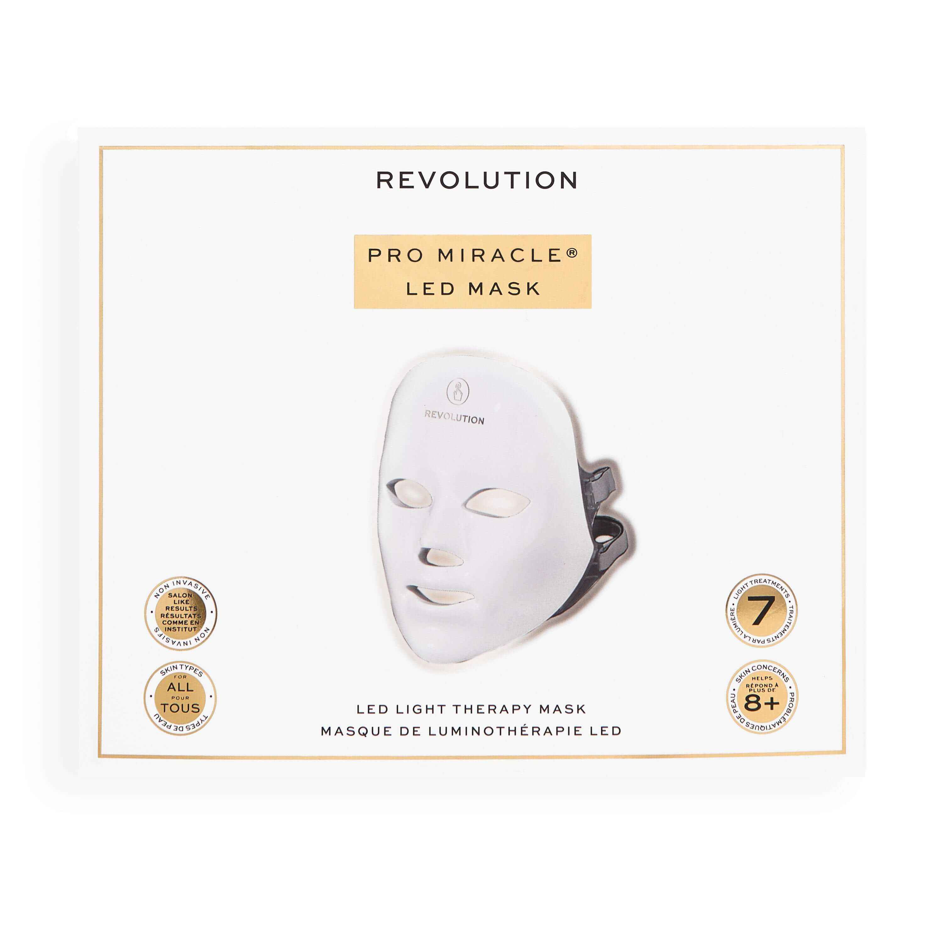 Revolution Pro Miracle LED Face Mask packaging showcasing the innovative LED light therapy features.