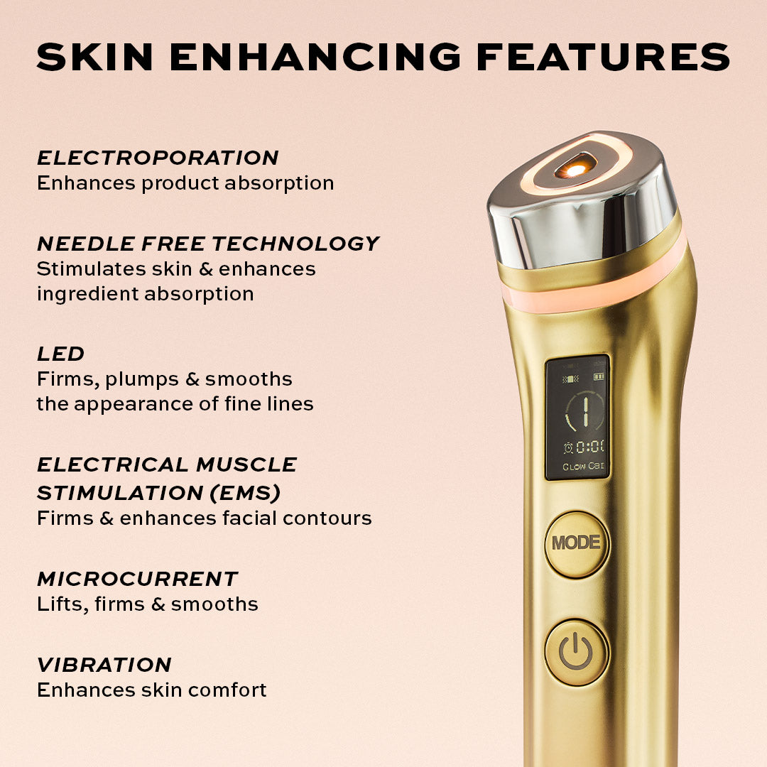 Revolution Pro Miracle Pro-R LED Booster showcasing skin enhancing features like electroporation and needle free technology.