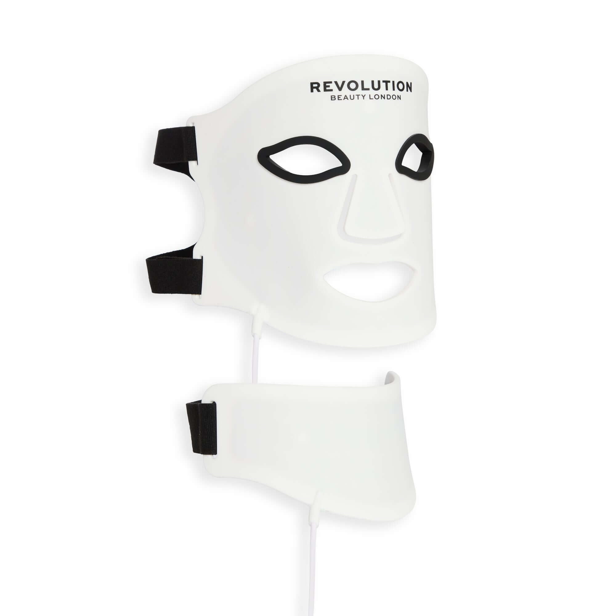 Revolution Pro Miracle Silicone LED Face and Neck Mask White for skincare with adjustable straps and silicone design.