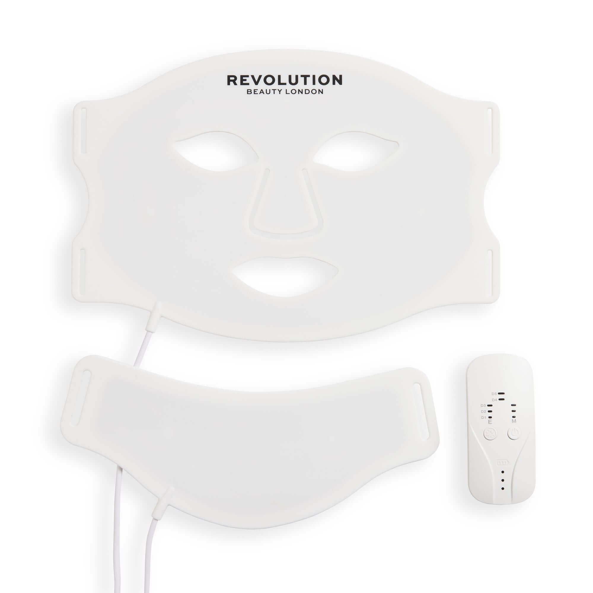 Revolution Pro Miracle Silicone LED Face and Neck Mask White with remote control for skincare.
