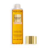 Revolution Pro Miracle Surface Boost Kojic Acid, Turmeric + Glycolic Acid Toner in a clear bottle with gold accents.